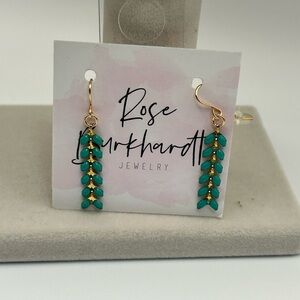 Rose Burkhardt Ivy Earrings 1" Gold tone & Teal Dangle French Wire